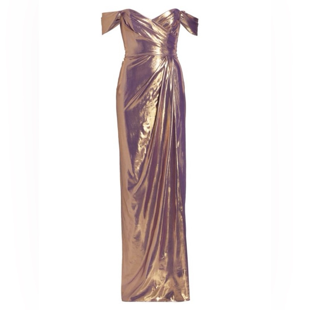 Marchesa notte Elegant Gold/pink Maxi Dress